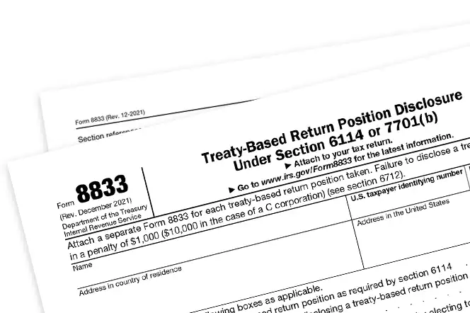 U.S. Tax Form 8833 Treaty Based Return Position